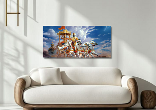 Lord Krishna and Arjuna Mahabharata Chariot // split poster // a4 and a3
