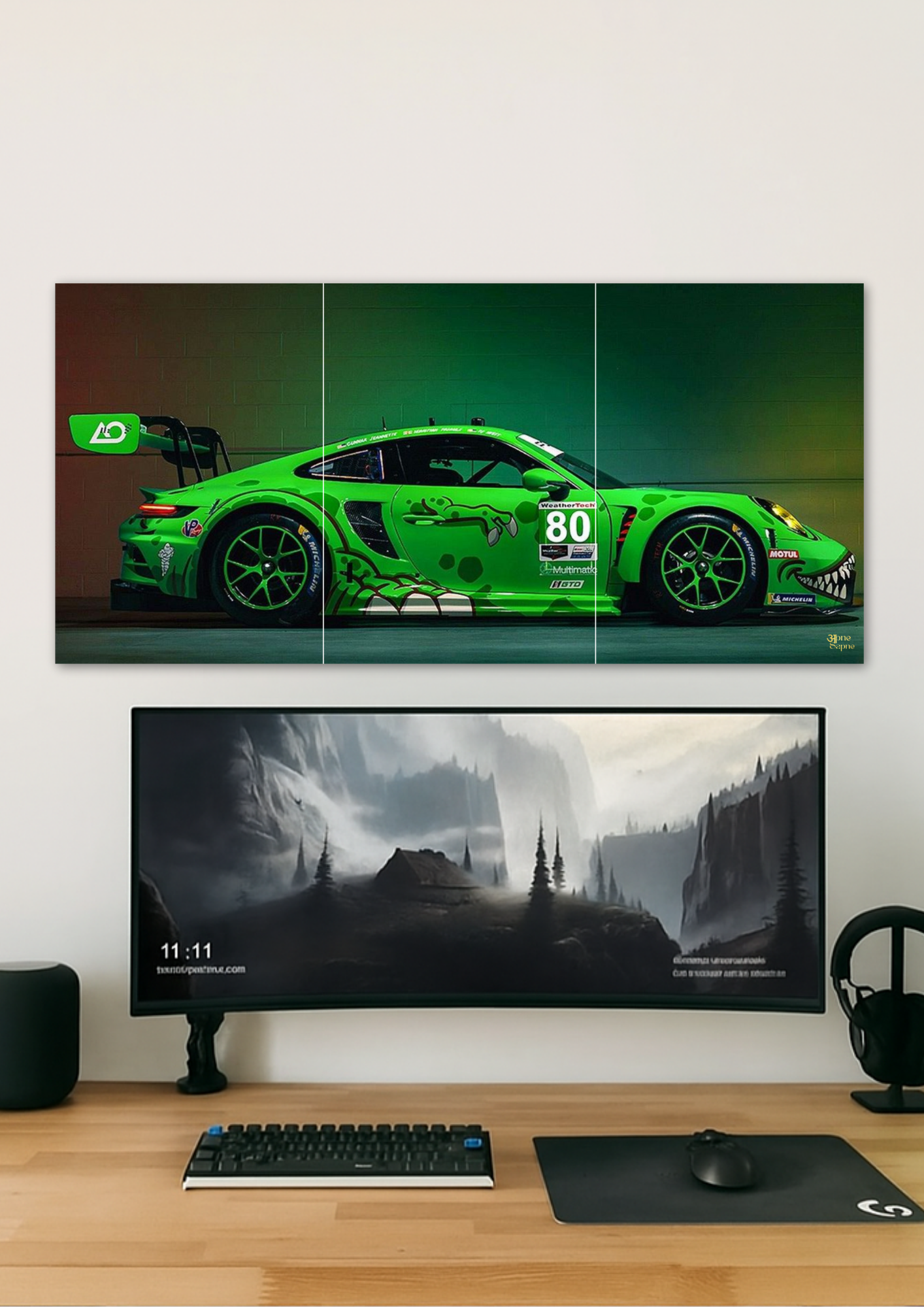 Green Speed Car Poster // split poster // A4 and A3